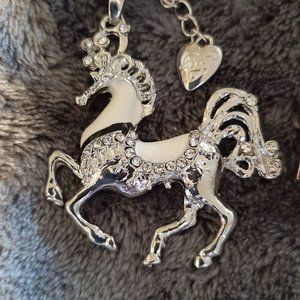 Rhinestone Enamel Carousel Horse Necklace & Chain